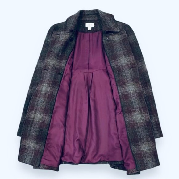 Ann Taylor LOFT Size 6 Purple/Gray Plaid Wool Blend Pea Coat/Jacket - Picture 6 of 8